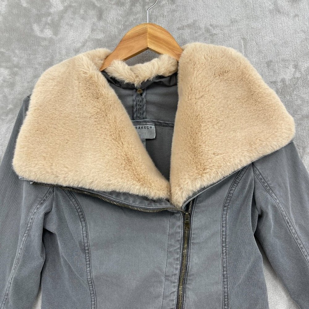Anthroplogie Marrakech Faux Fur Collar Aviator Moto Jacket Coat Gray - Picture 3 of 14